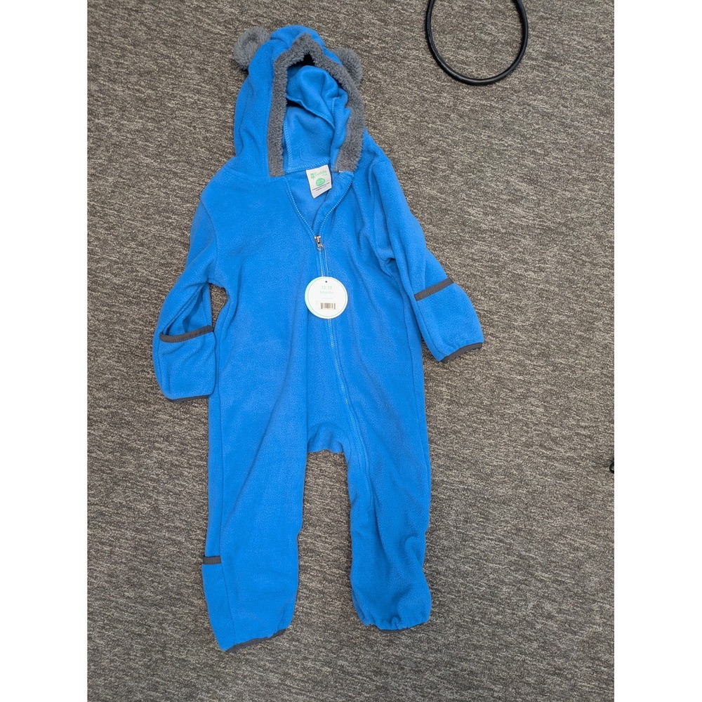 Cuddle Club Blue Fleece Bear Bunting Romper 12-18 Months New‎ With Tags